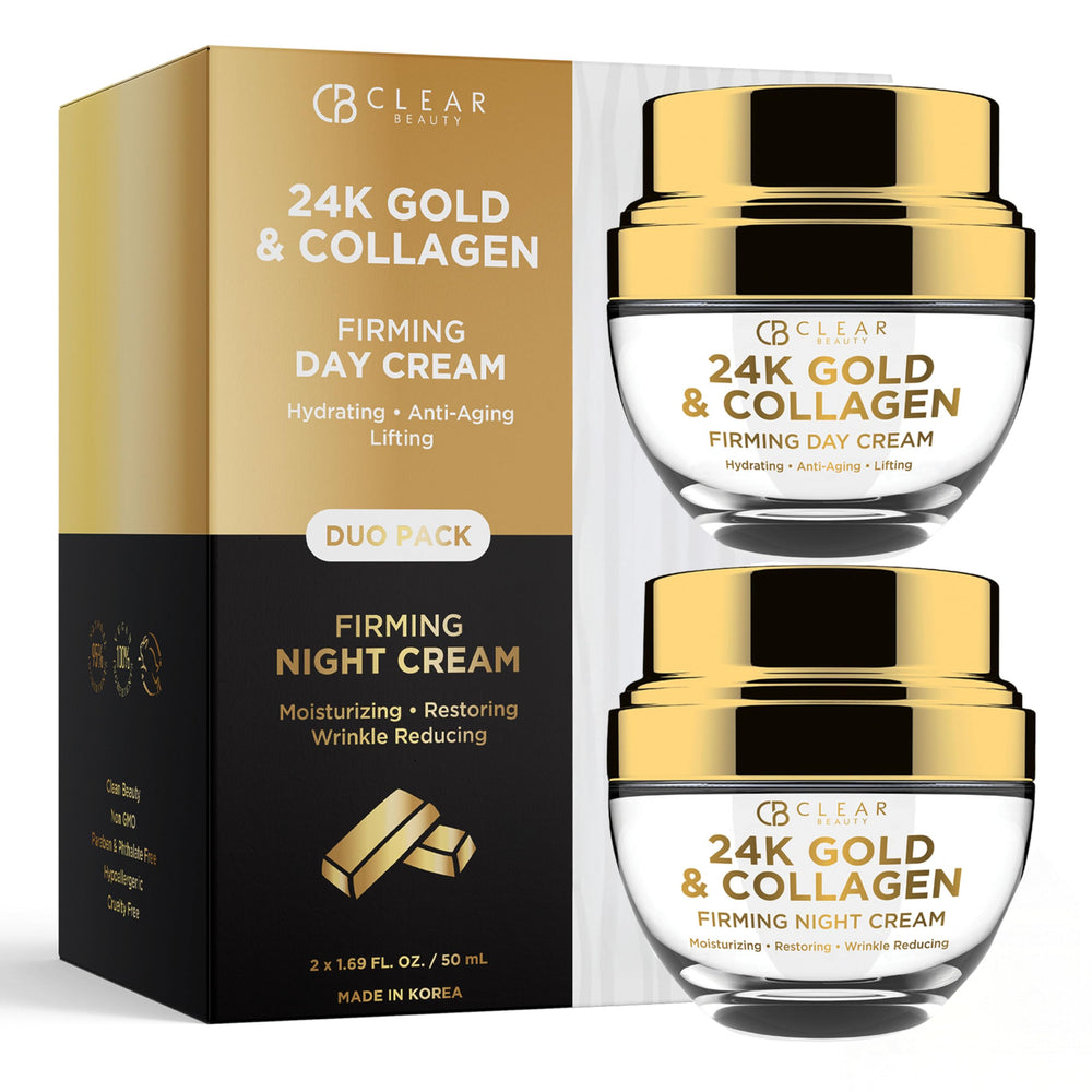 Clear Beauty crema rostro 24K oro y colágeno, aporta hidratación y luminosidad.
