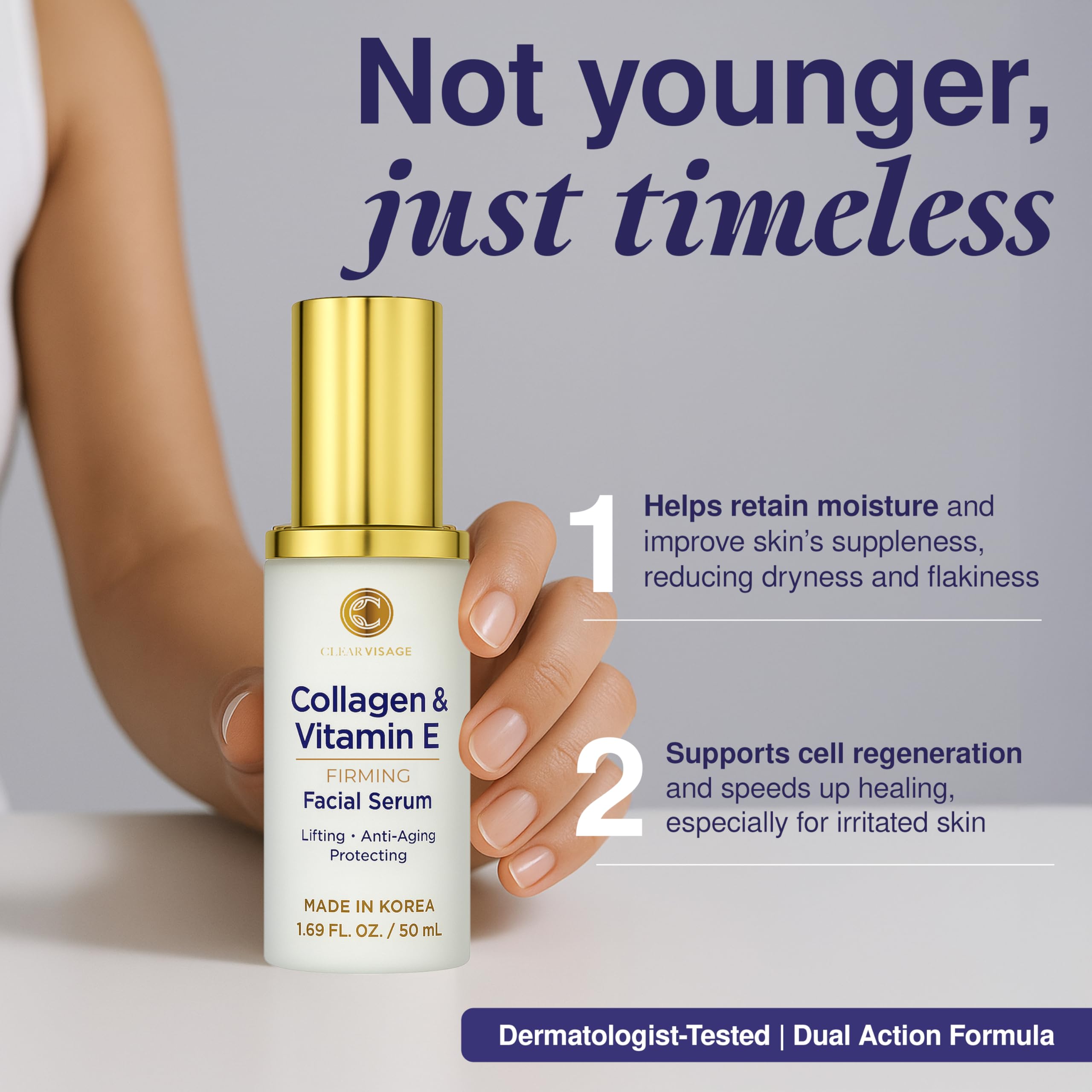 Primer plano del serum Clear Visage para piel suave