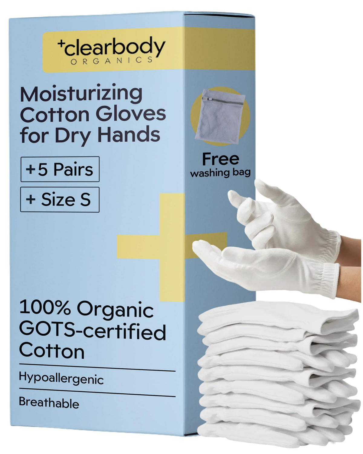 Clearbody Organics overnight moisturizing gloves soothe dry hands while you sleep