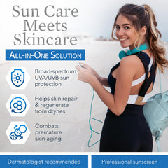 ClearChoice sunscreen texture swatch shows sheer, blendable coverage under makeup.