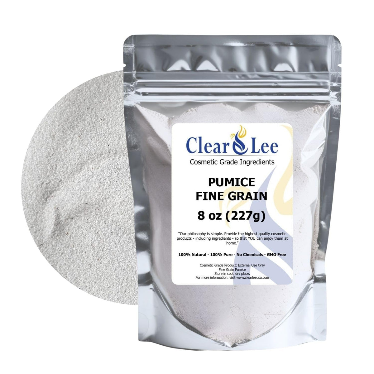 ClearLee pumice in a resealable bag ready for storage and use