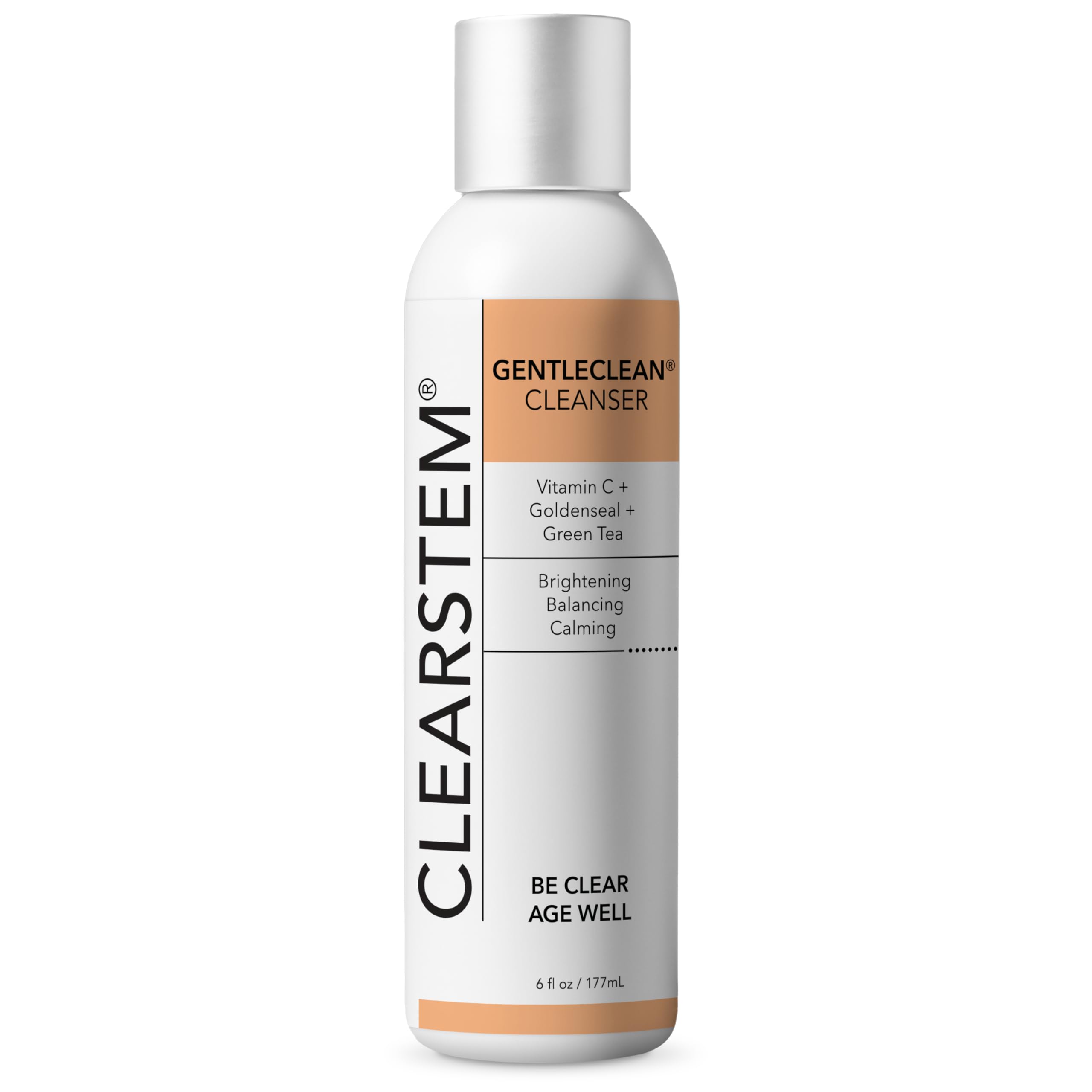 CLEARSTEM GentleClean bottle front, highlighting a gentle daily cleanse for all skin types.