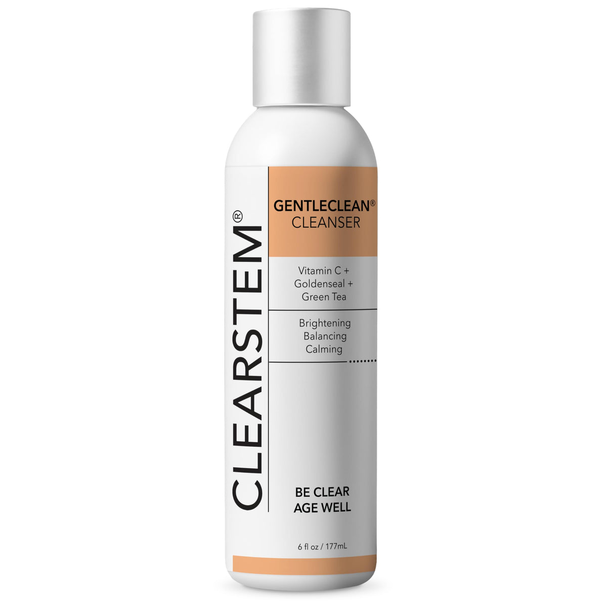 CLEARSTEM GentleClean bottle front, highlighting a gentle daily cleanse for all skin types.