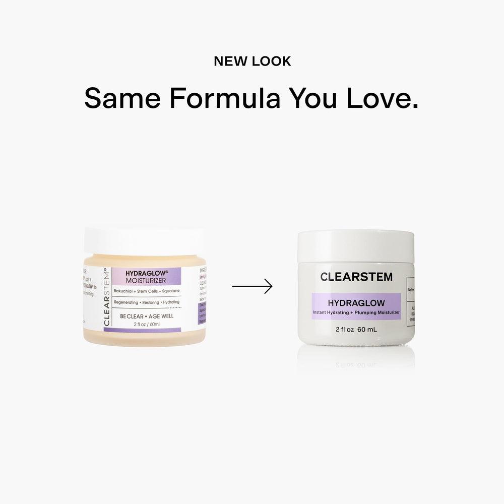 CLEARSTEM HYDRAGLOW texture closeup highlights creamy, non-greasy hydration.