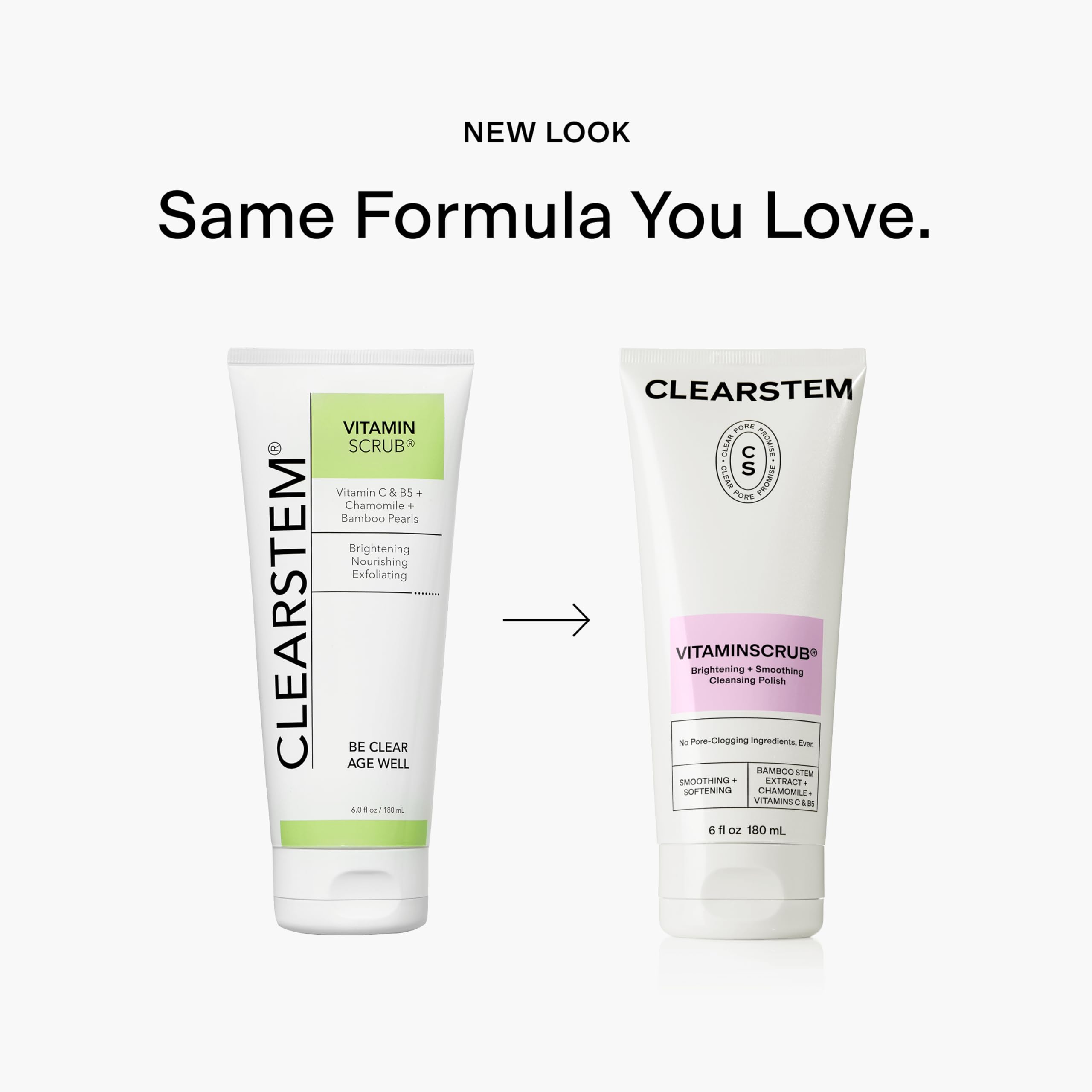 CLEARSTEM VitaminScrub bamboo particles polish skin for smoother texture.