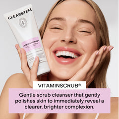 CLEARSTEM VitaminScrub texture closeup with bamboo particles that polish and refine skin.