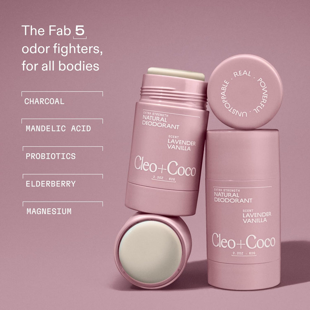 Cleo+Coco lavender-vanilla scent evokes calm and daily freshness.