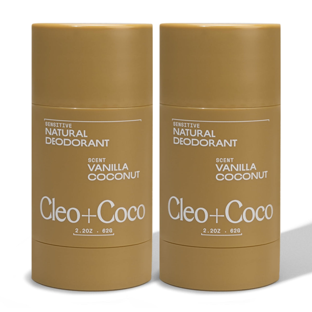 Cleo and Coco Sensitive Deodorant Balm Vanilla Coconut 2-pack packaging view for travel.