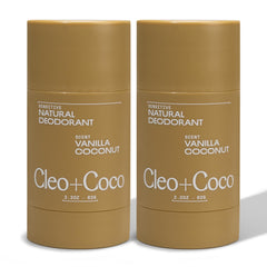Cleo and Coco Sensitive Deodorant Balm Vanilla Coconut 2-pack packaging view for travel.
