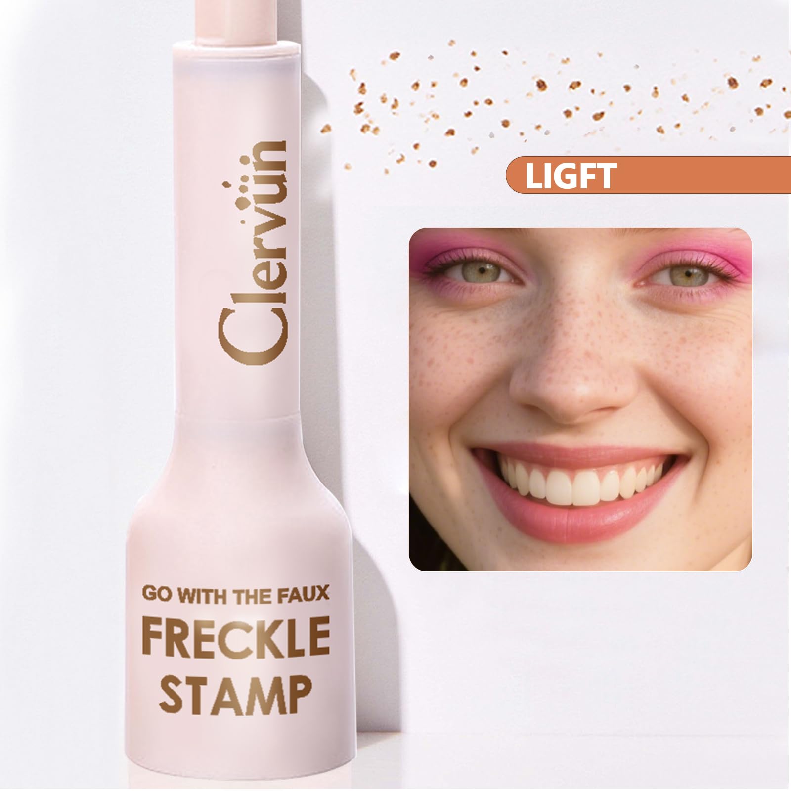 CLERVUN freckle pen application for easy one-hand touch-ups.