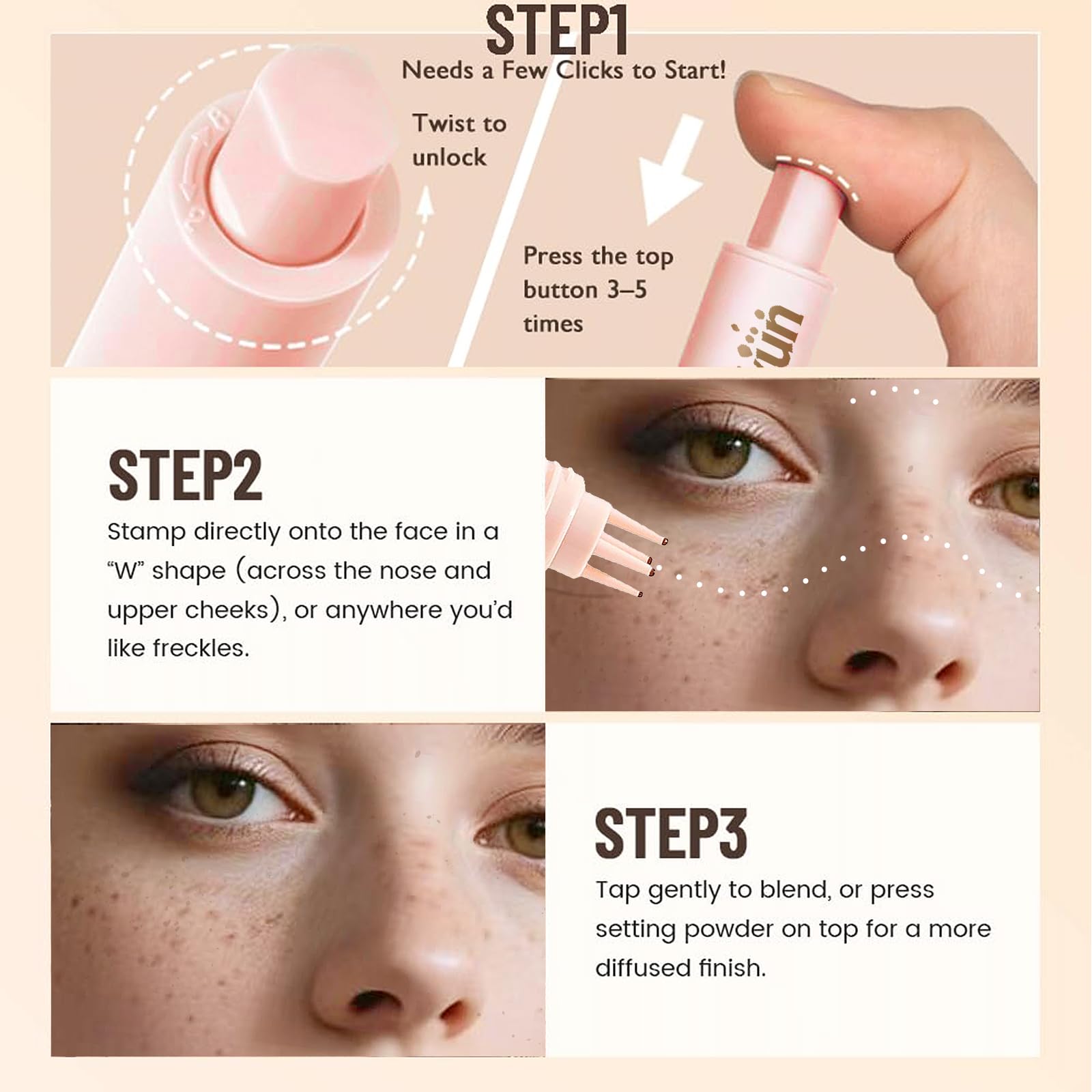 CLERVUN precision tip enables customizable, delicate freckles.