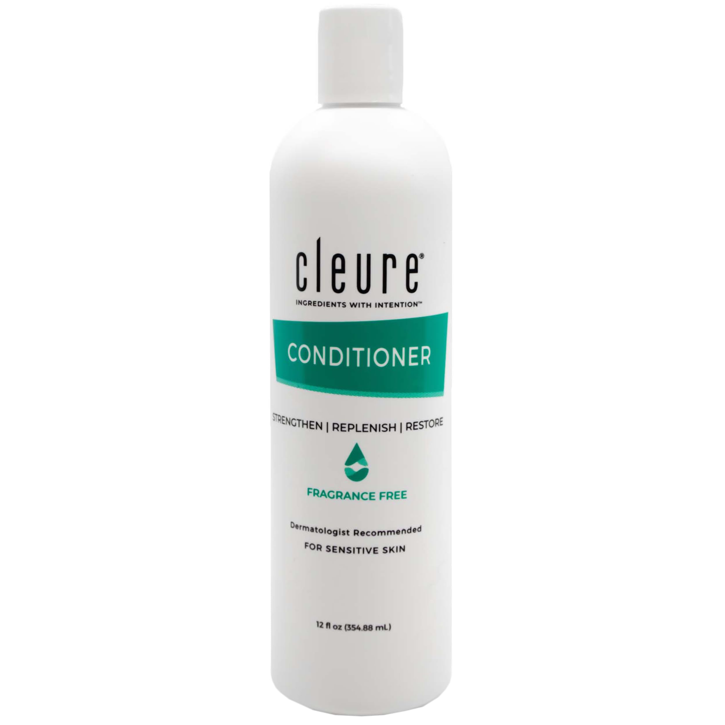 Acondicionador Cleure sin fragancia derramando para uso diario suave.