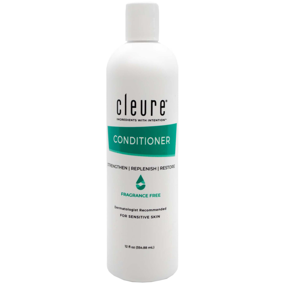Acondicionador Cleure sin fragancia derramando para uso diario suave.