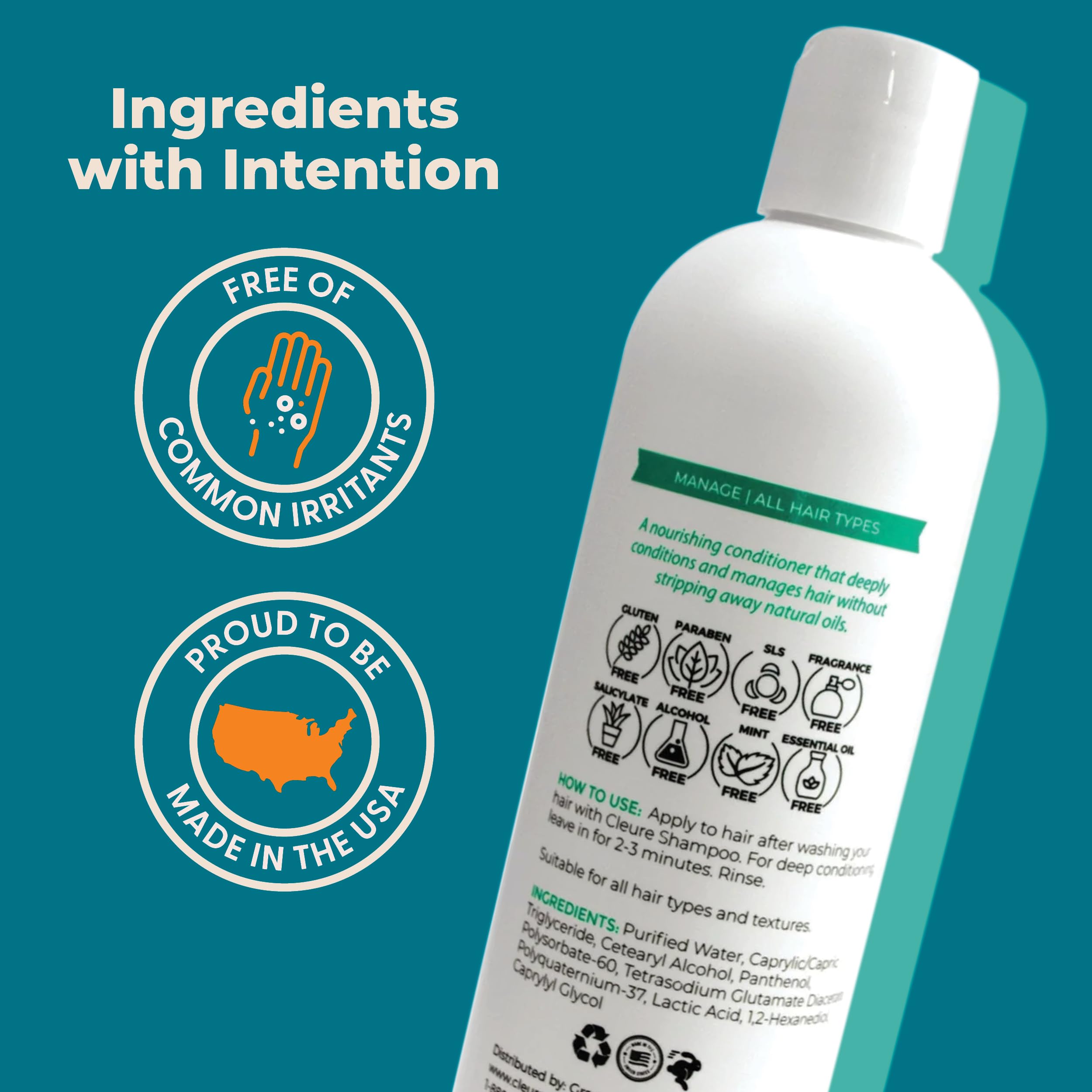 Acondicionador Cleure con glicerina, ingrediente clave para suavizar el cabello.