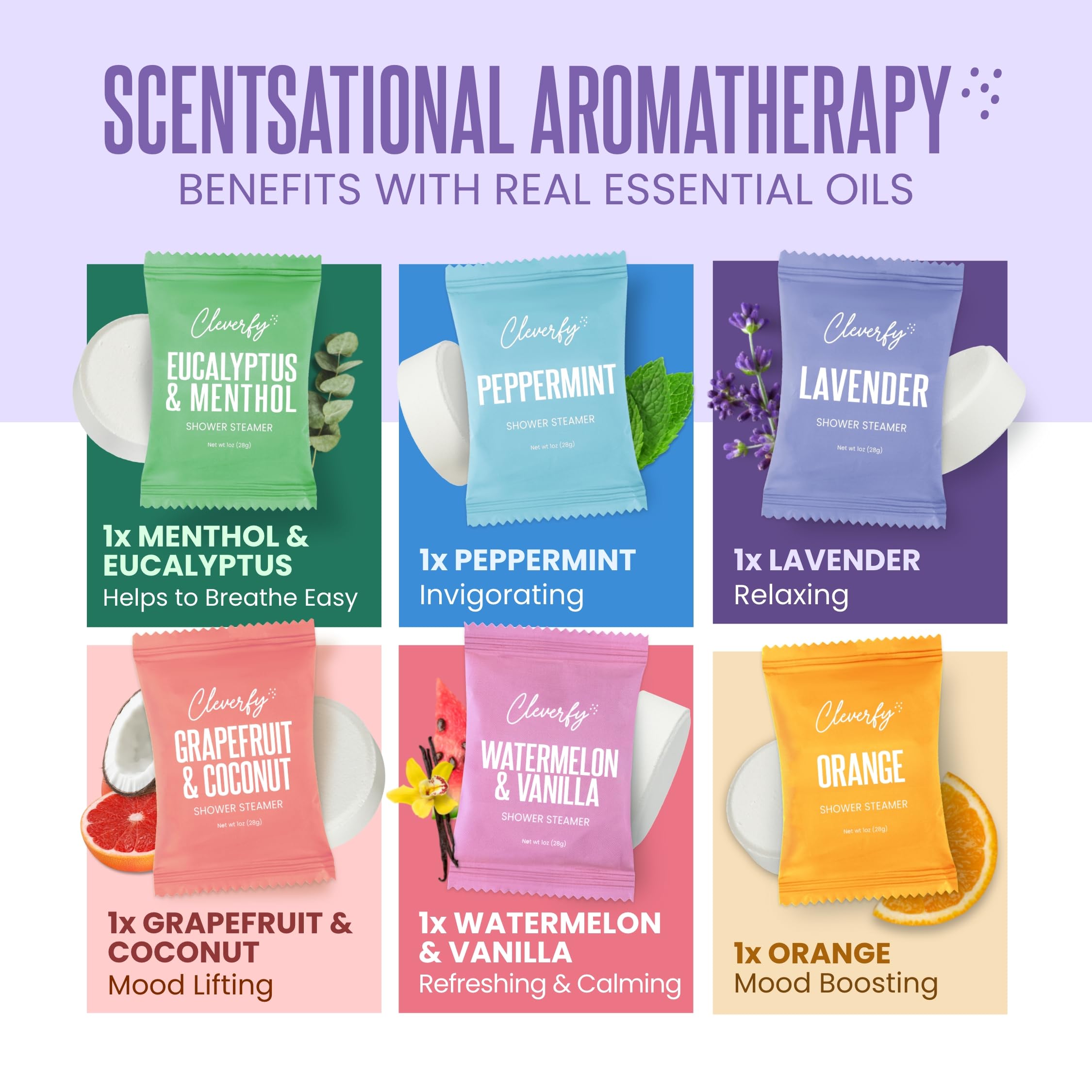 CLEVERFY Grapefruit shower steamer tablet energizes your shower moment.