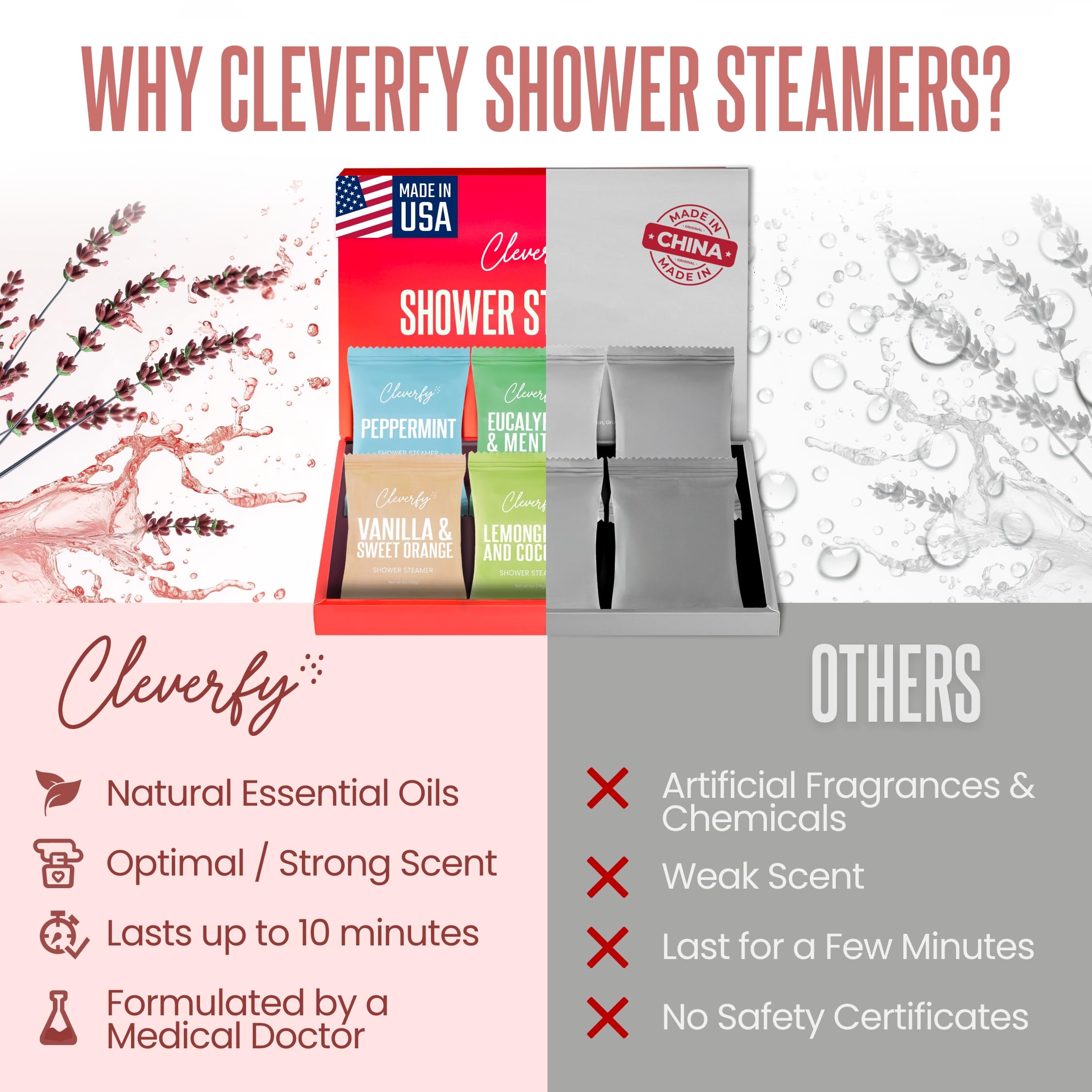 Cleverfy Lemongrass & Coconut shower steamer for tropical freshness.