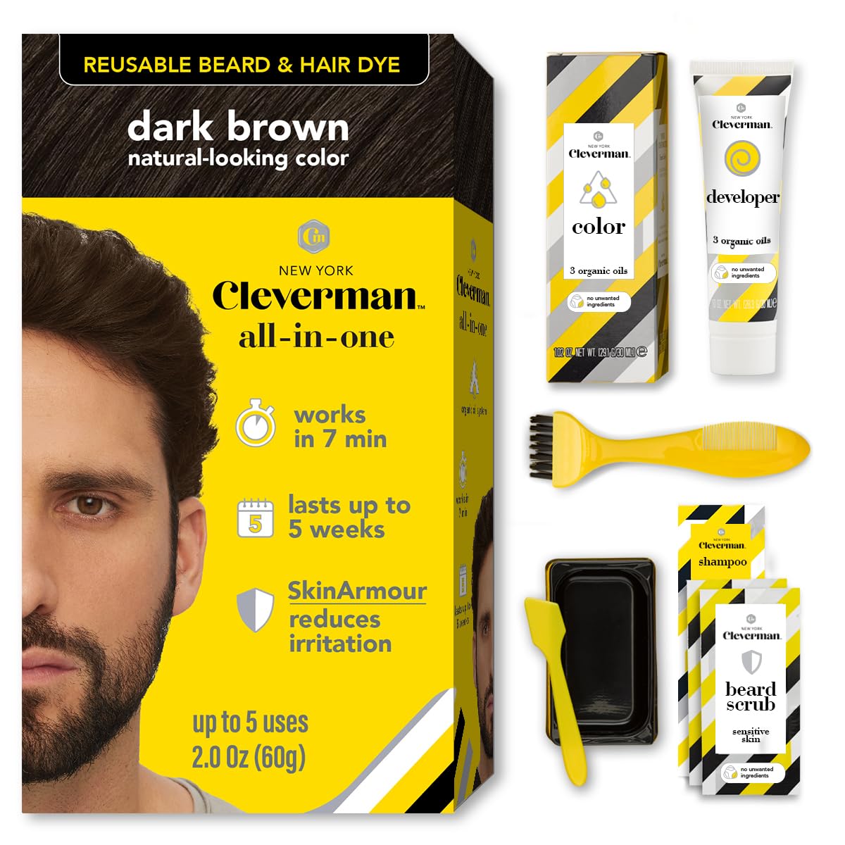 CLEVERMAN dark brown dye kit provides natural gray coverage at home