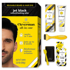 Cleverman jet-black dye bottle ready for precise, natural gray coverage at home.