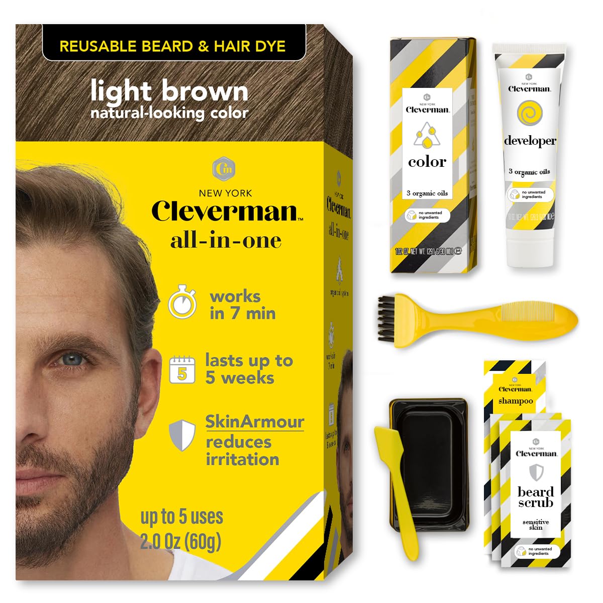 Cleverman light brown dye bottle for at home gray coverage
