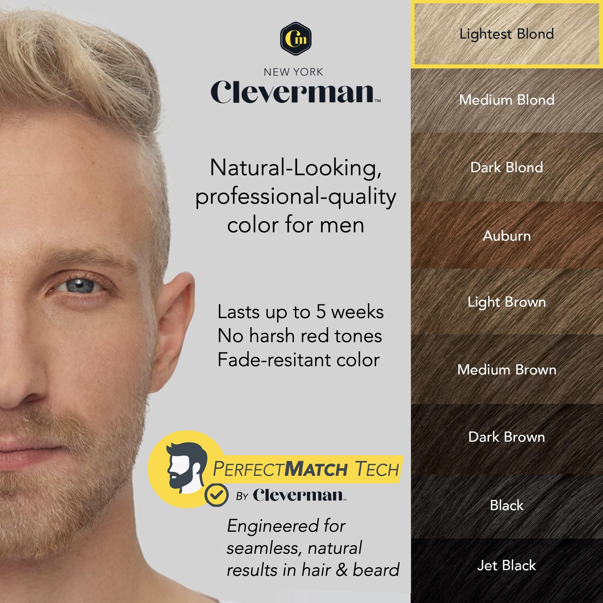 CLEVERMAN Lightest Blond before-after comparison shows natural gray blending