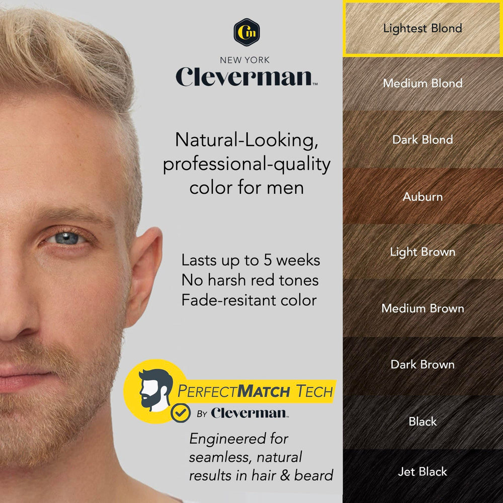CLEVERMAN Lightest Blond before-after comparison shows natural gray blending