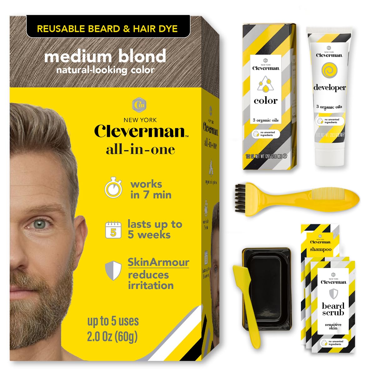 CLEVERMAN medium blond dye kit packaging for convenient at-home gray coverage.