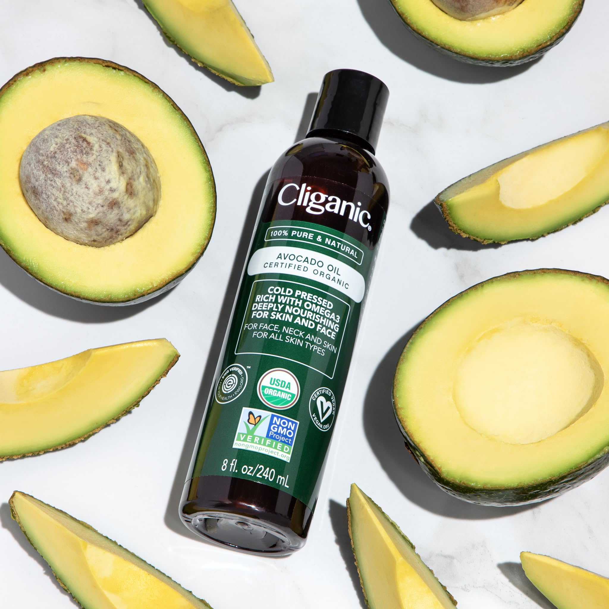 Cliganic Aceite de Aguacate Puro para uso facial diario.