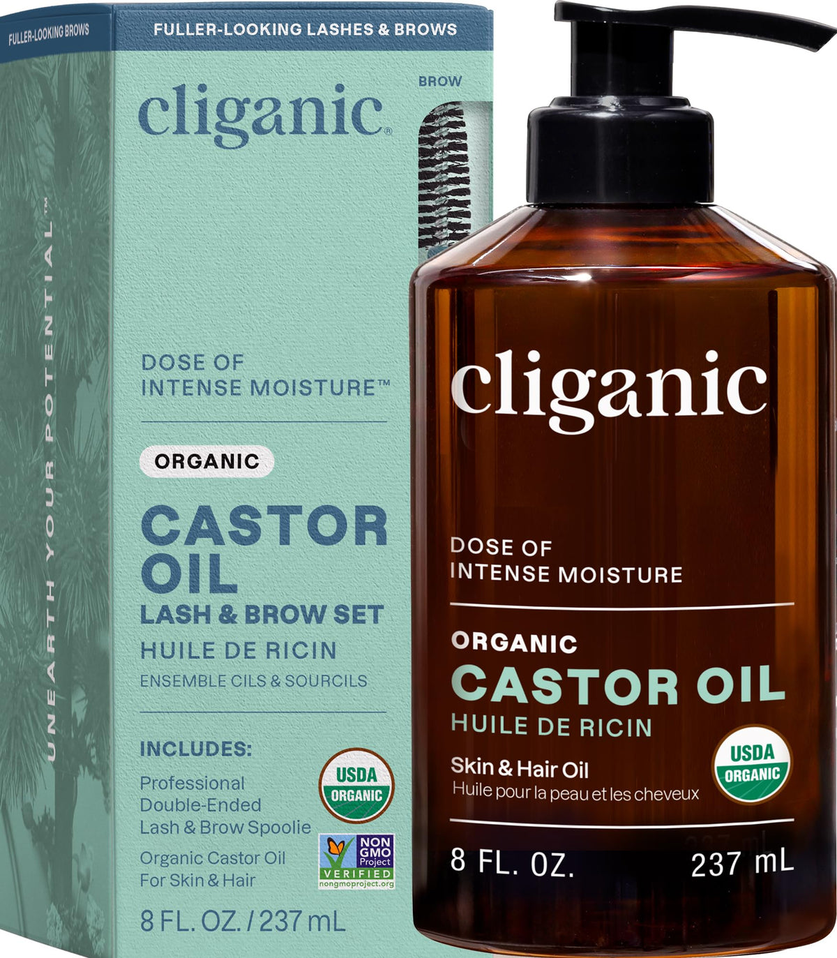 Cliganic Aceite de ricino orgánico en botella de 8 oz para uso diario.