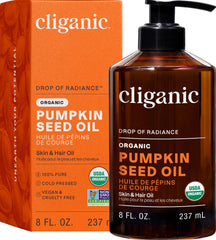 Cliganic aceite orgánico de semilla de calabaza: botella para cuidado facial suave.