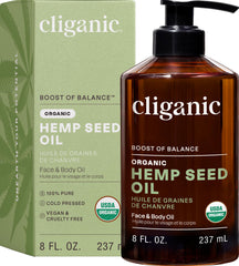 Cliganic Aceite de cáñamo, botella vertida, hidratación suave para piel y rostro.
