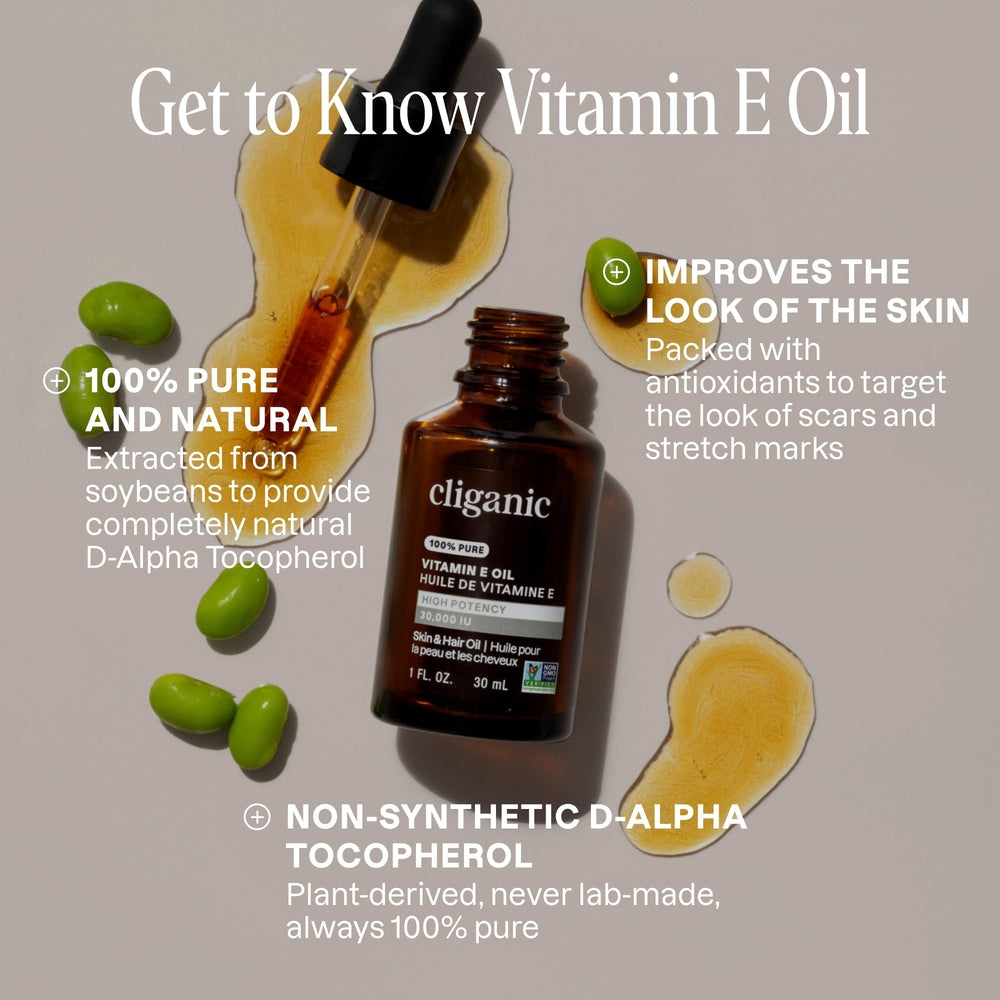 Cliganic Vitamina E para cabello: brillo y nutrición.