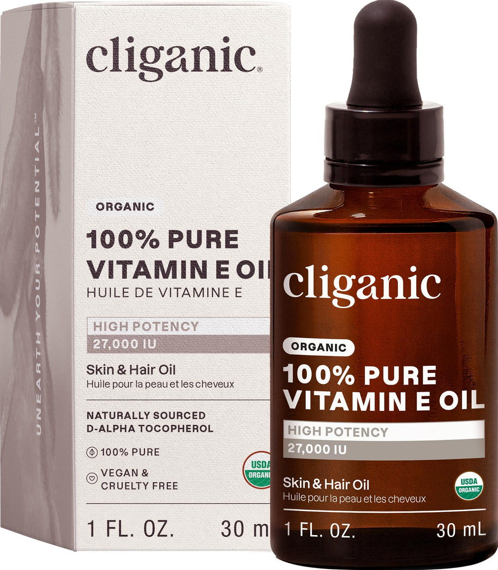 Cliganic Aceite de Vitamina E puro 1oz para piel suave.