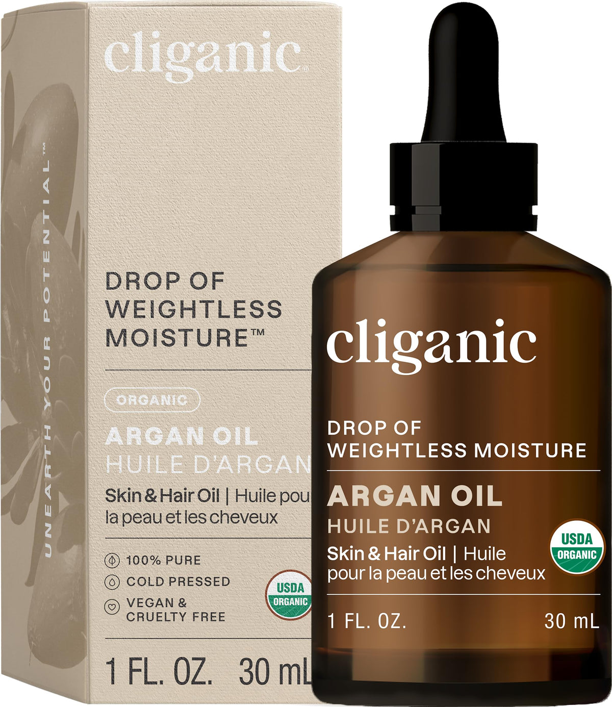 Cliganic Argan Oil bottle 1oz, pure and multipurpose use