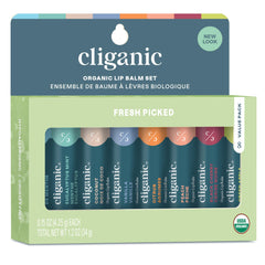 Cliganic Balsamo Labial Orgánico: frente del conjunto de 8 sabores para hidratar