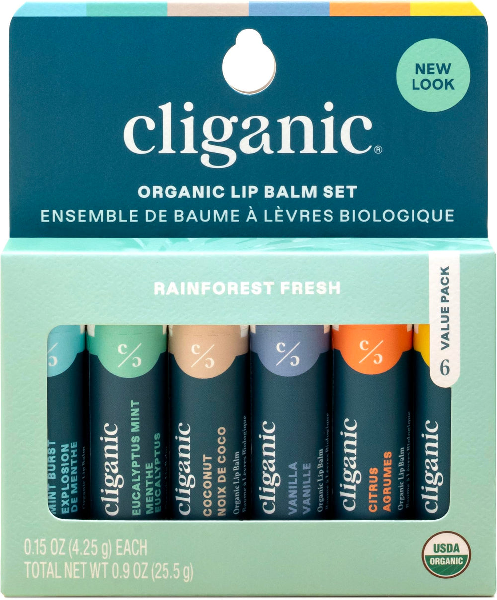 Balsamo labial Cliganic set de sabores con empaque compacto para viaje