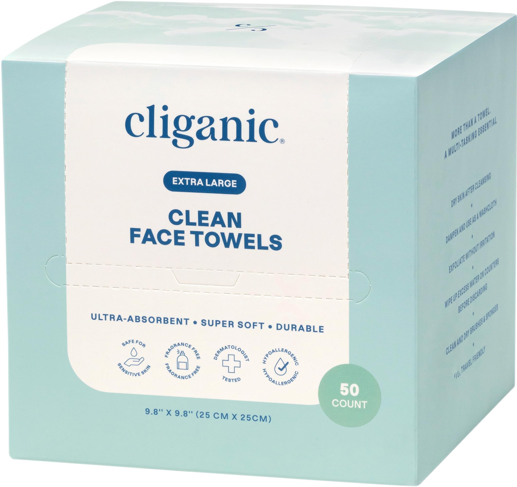 Cliganic Clean Face Towels XL fragrance-free packaging for sensitive skin routines.