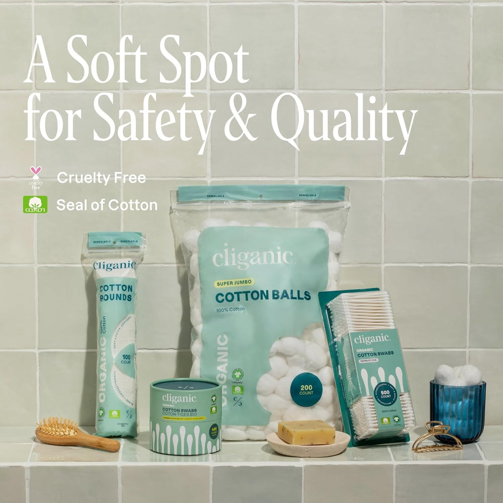 Cliganic cotton rounds, cruelty-free and vegan, ethical skincare option.