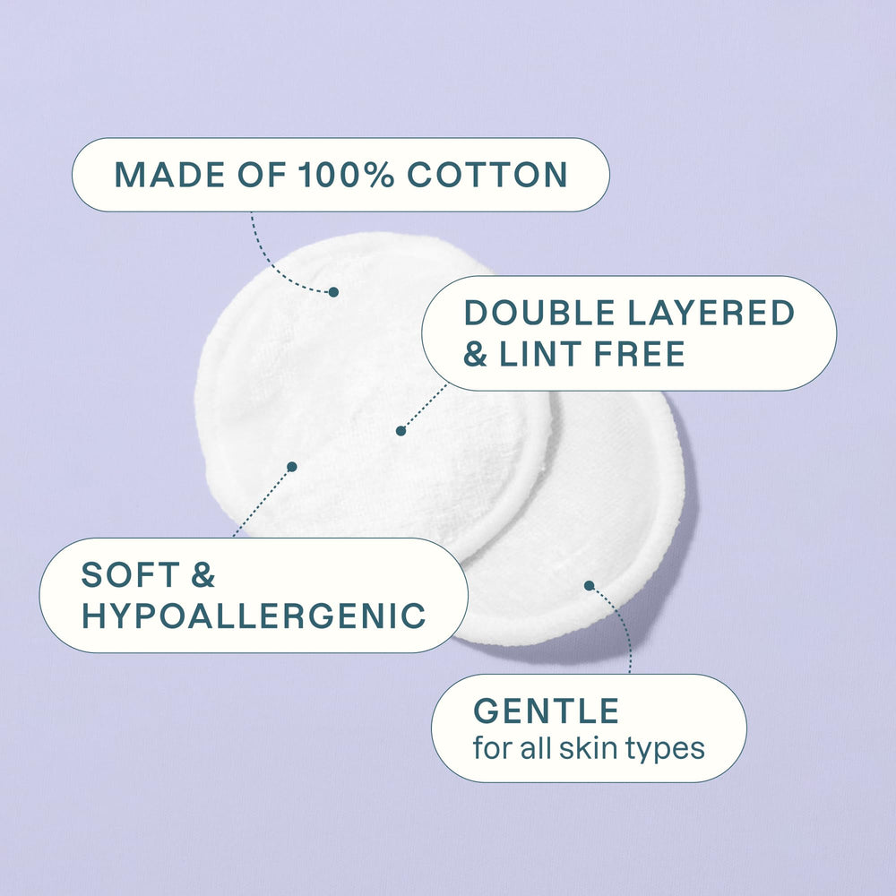 Cliganic cotton rounds, multi-layer and extra absorbent for thorough cleansing.