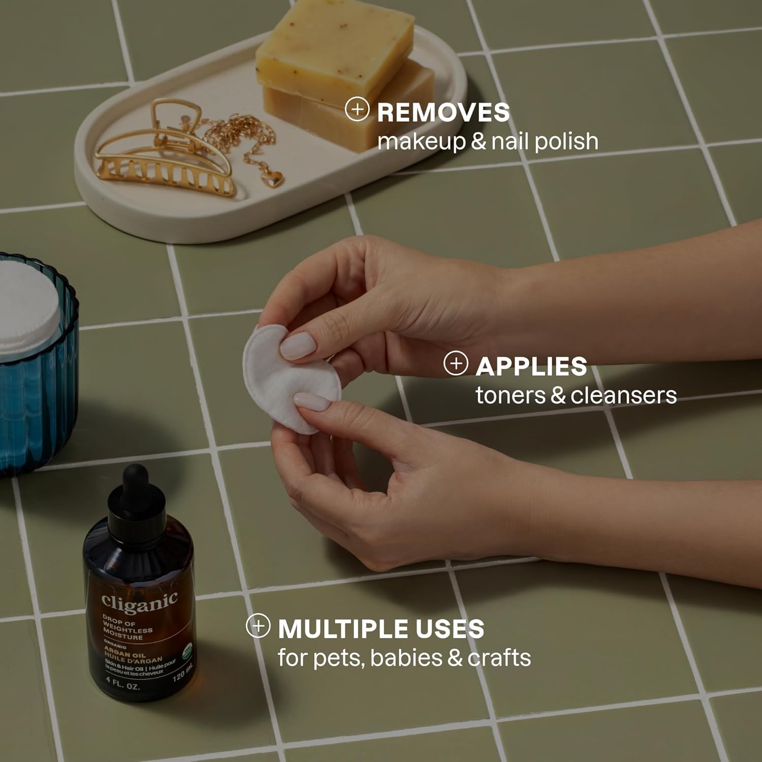 Cliganic cotton rounds, gentle and soft for all skin types.