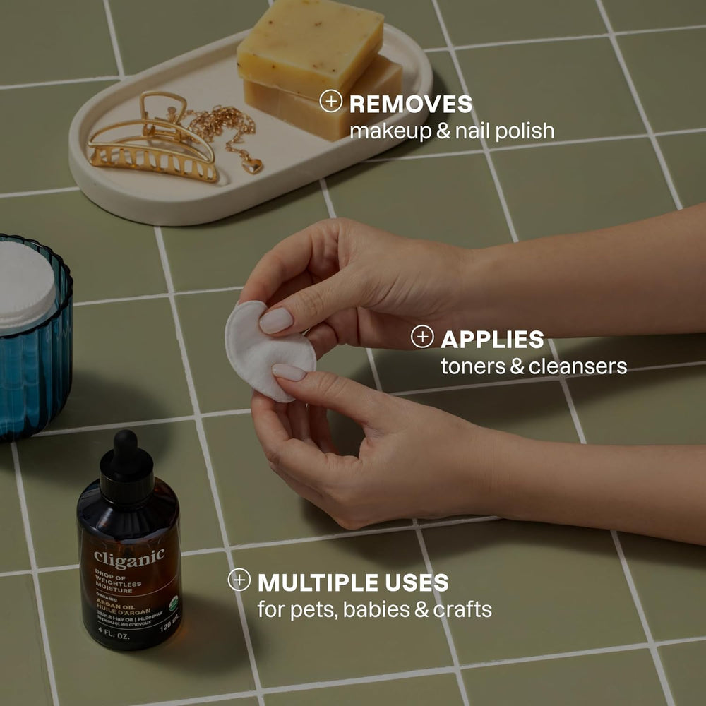 Cliganic cotton rounds, gentle and soft for all skin types.