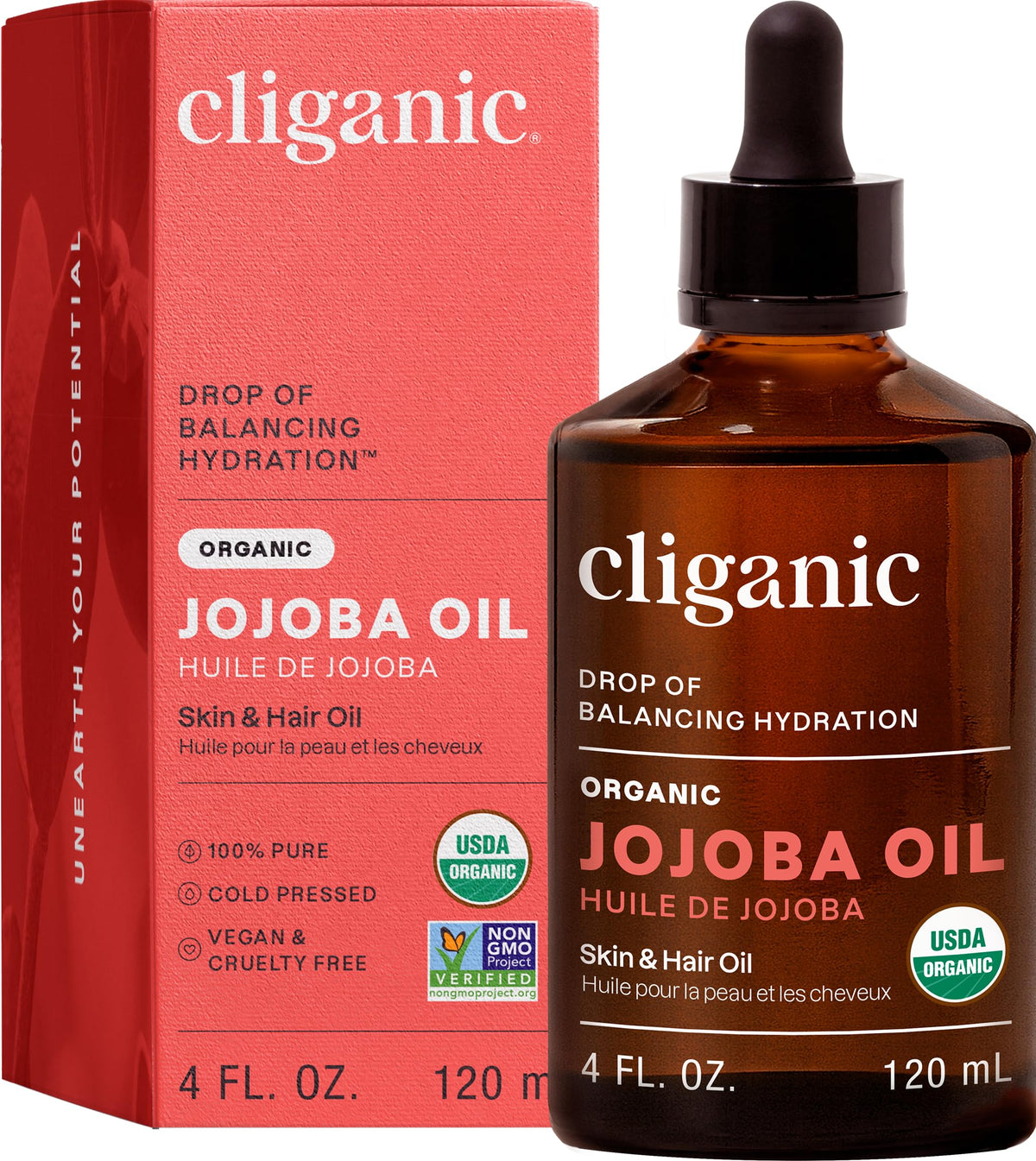 Cliganic Jojoba Oil 4oz bottle shown for everyday facial care and moisturizing.