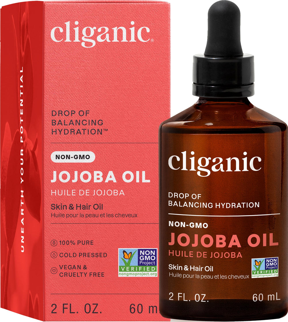 Cliganic Jojoba Oil 60ml bottle for lightweight moisture on skin.