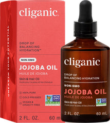 Cliganic Jojoba Oil 60ml bottle for lightweight moisture on skin.
