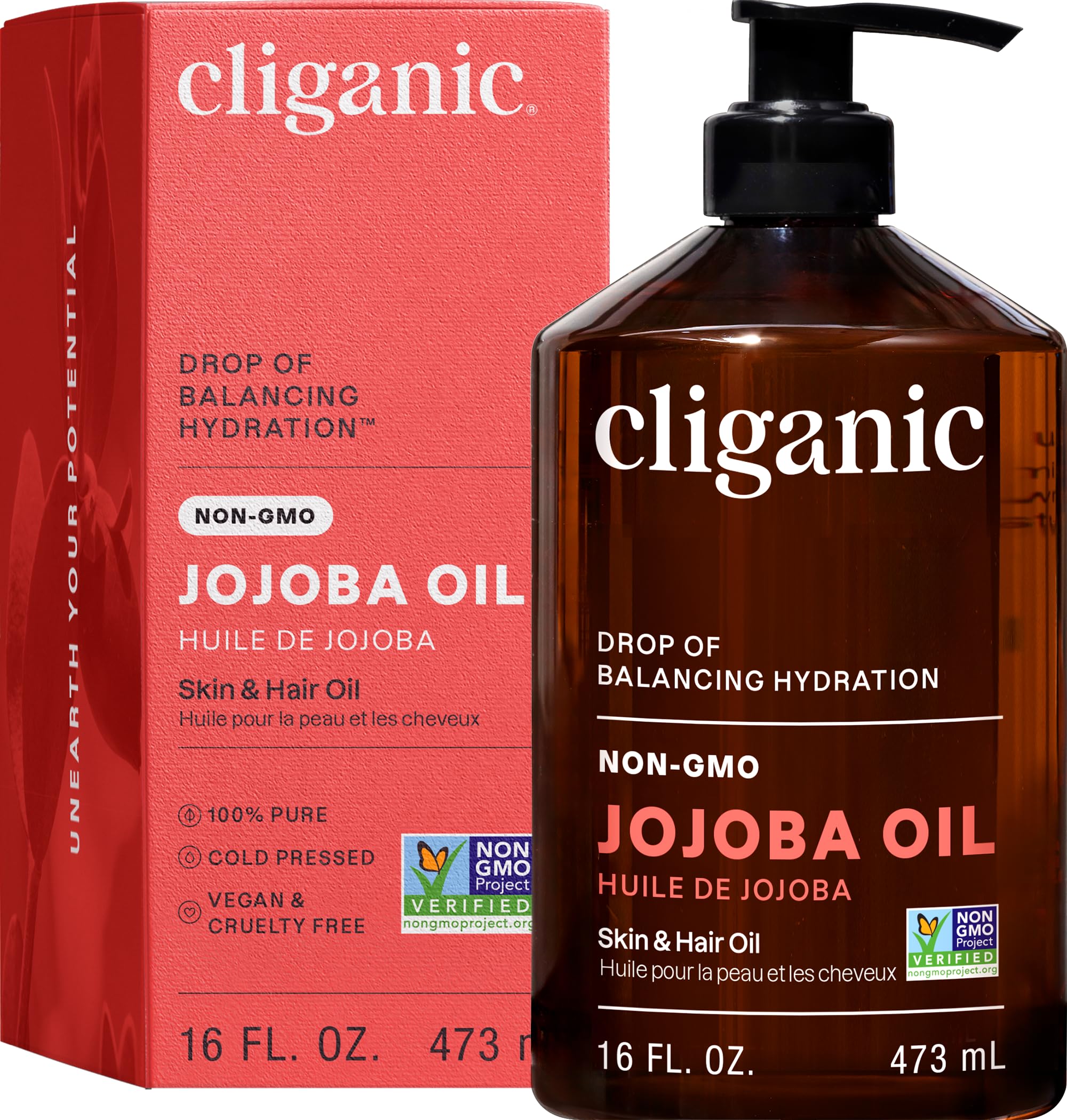 Cliganic Jojoba Oil bulk bottle with pump for easy dispensing