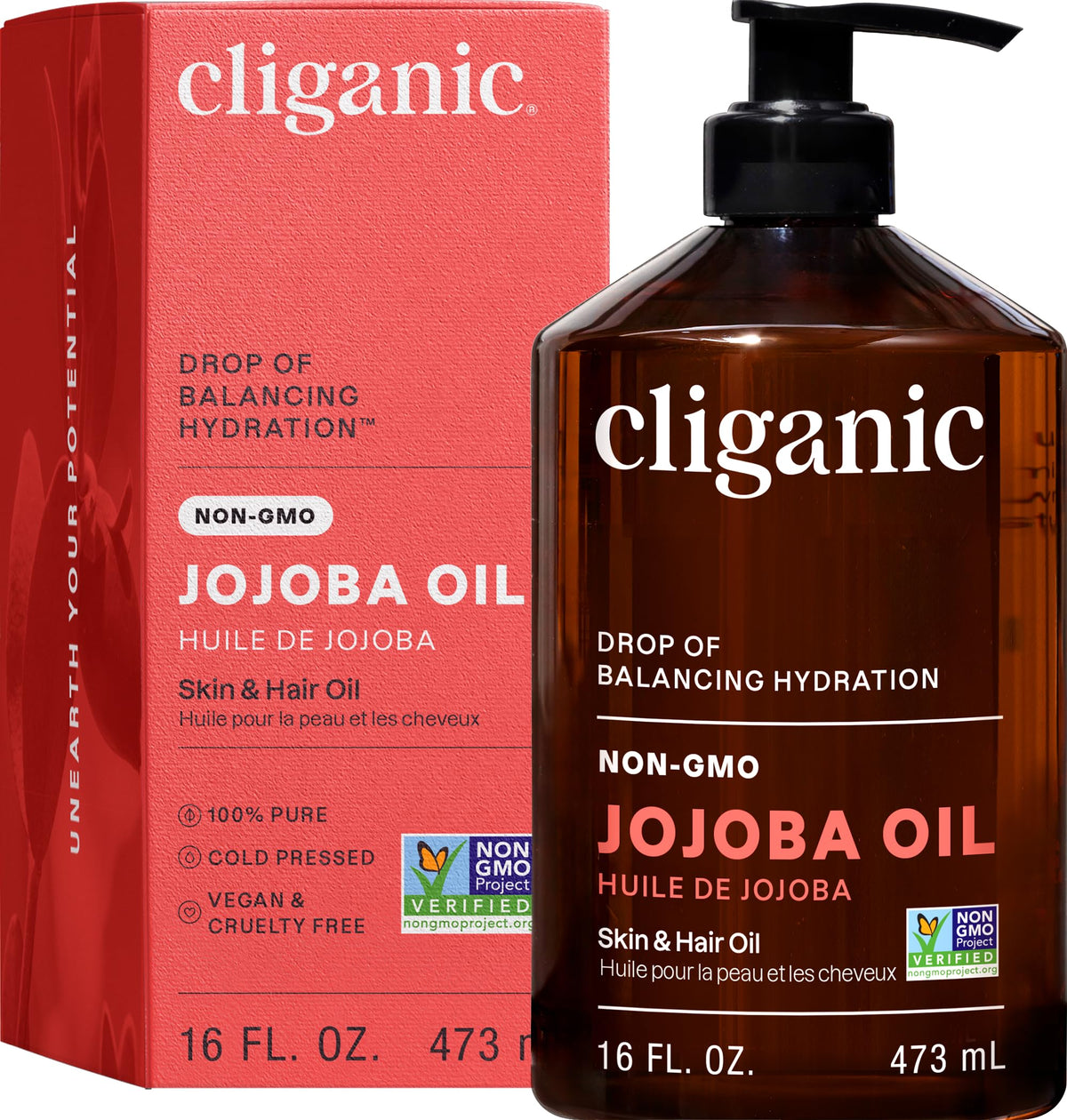 Cliganic Jojoba Oil bulk bottle with pump for easy dispensing