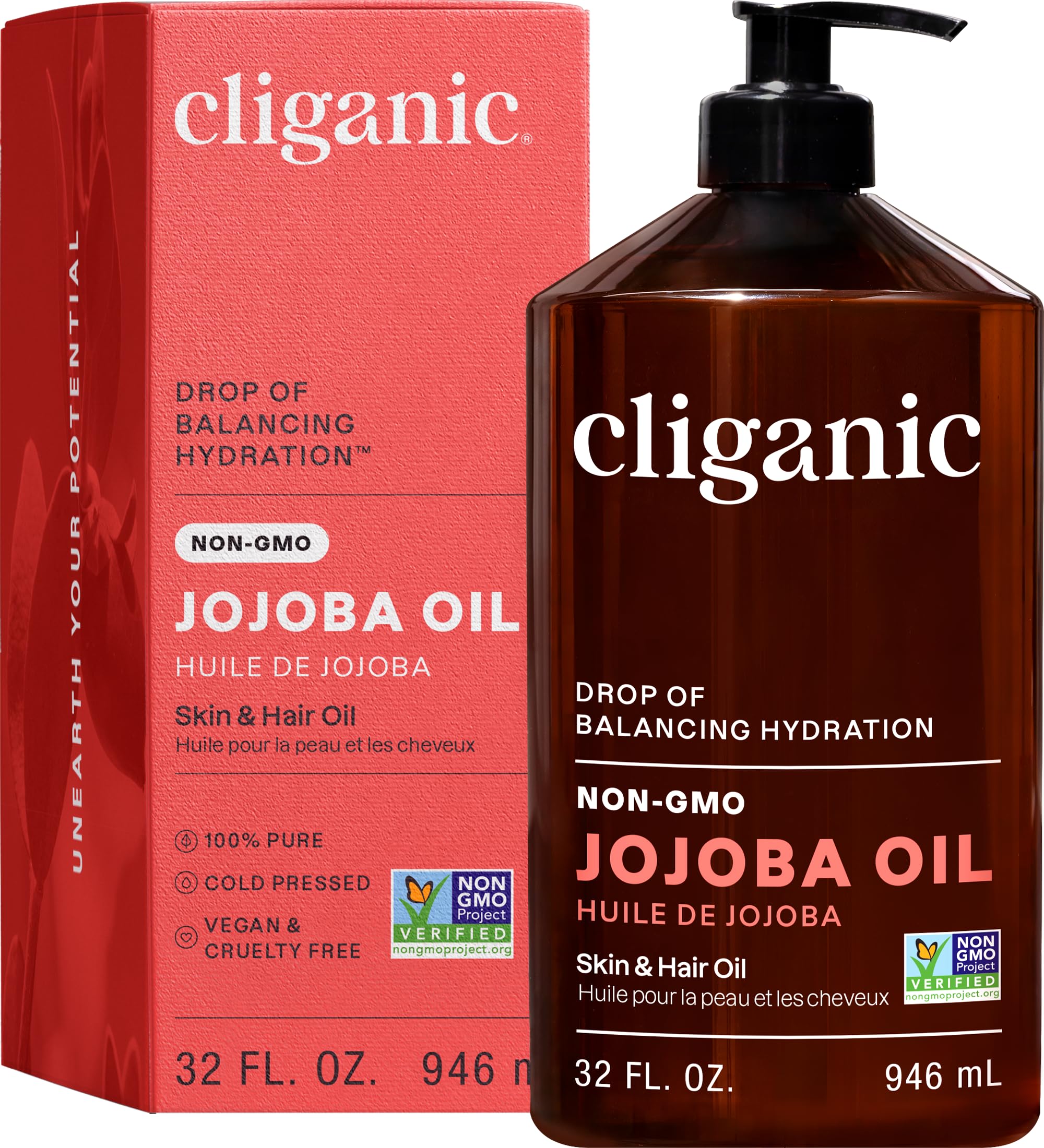 Cliganic Jojoba Oil bulk pump bottle for easy dispensing.
