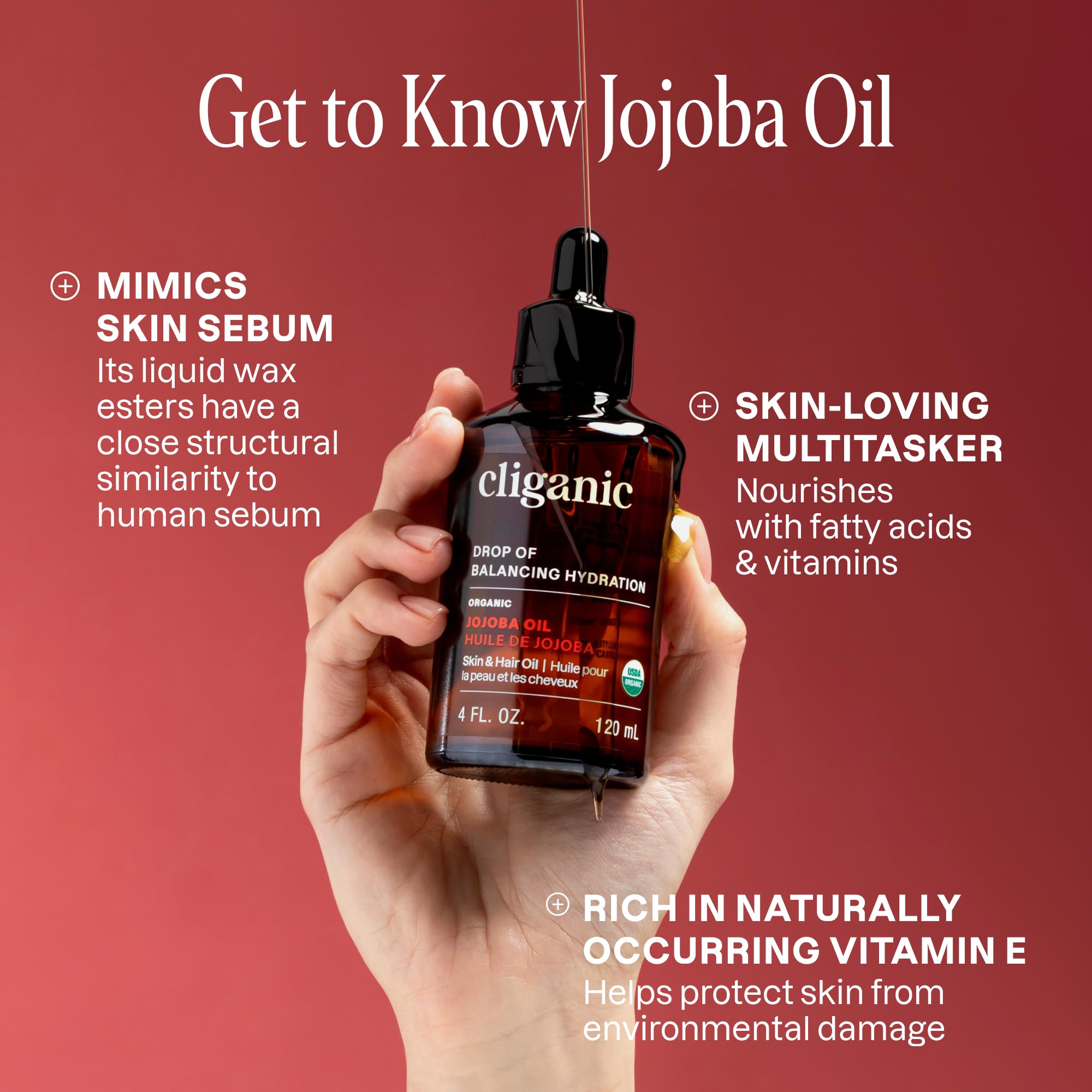 Cliganic Jojoba Oil skin care setup shows versatile routine-friendly use.