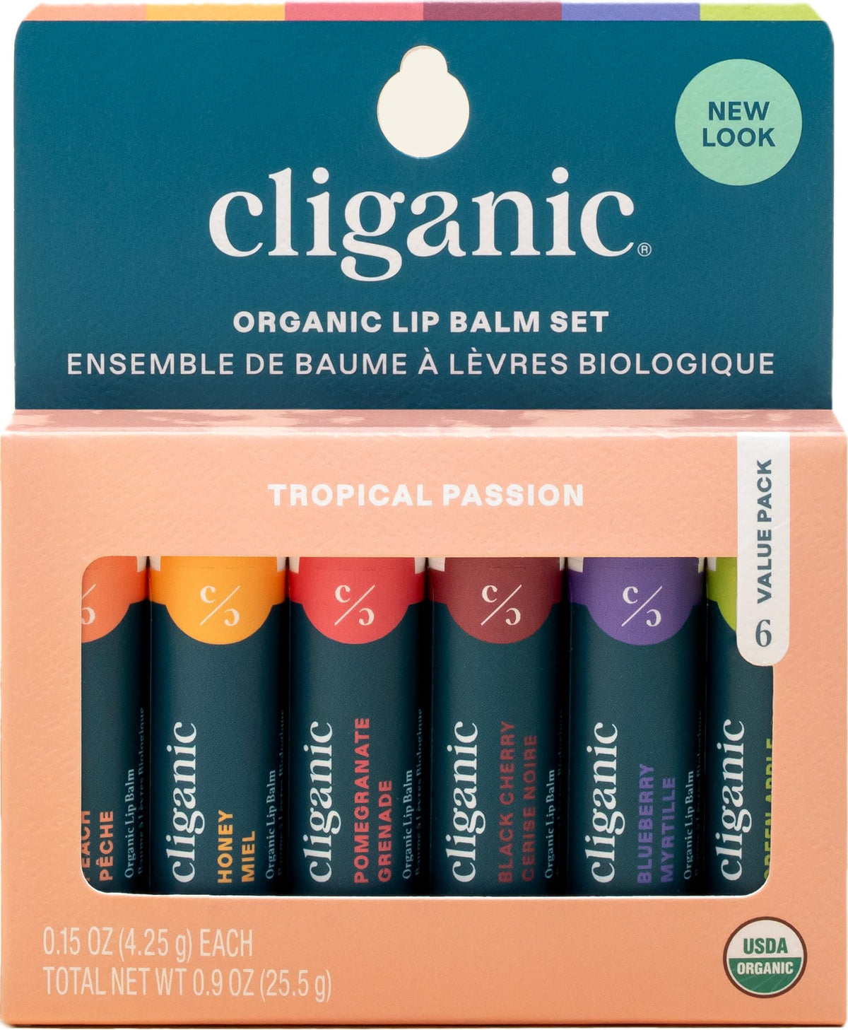 Bálsamo labial orgánico Cliganic, set de seis sabores, hidratación diaria para labios secos.