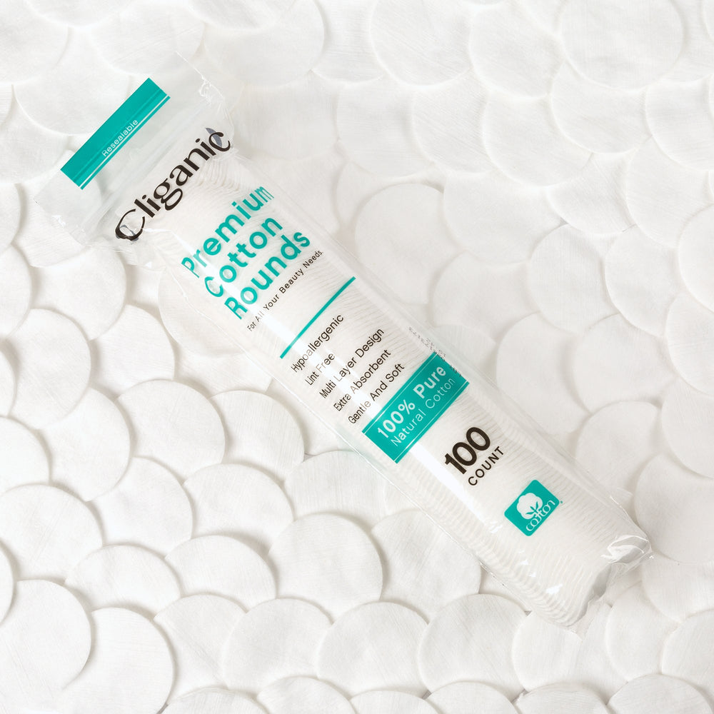 Lint-free cotton rounds by Cliganic, gentle touch for daily cleansing.