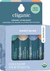 Cliganic lip balm set with eucalyptus mint for on-the-go lip hydration.